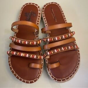 American Eagle Outfitters AEO Women’s 6!Brown Strappy Beaded Toe Sandal Slides